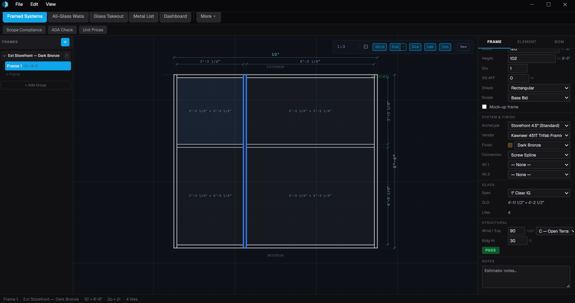 Parametric Frame Builder — CAD Preview