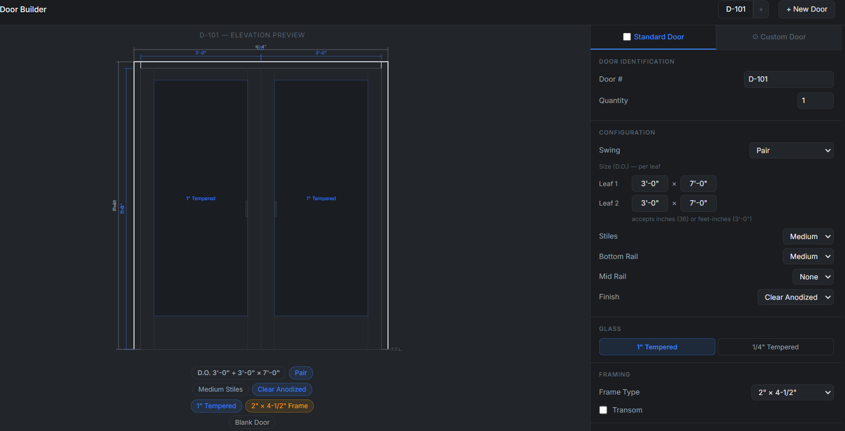 Door Builder — Scaled Elevation Preview
